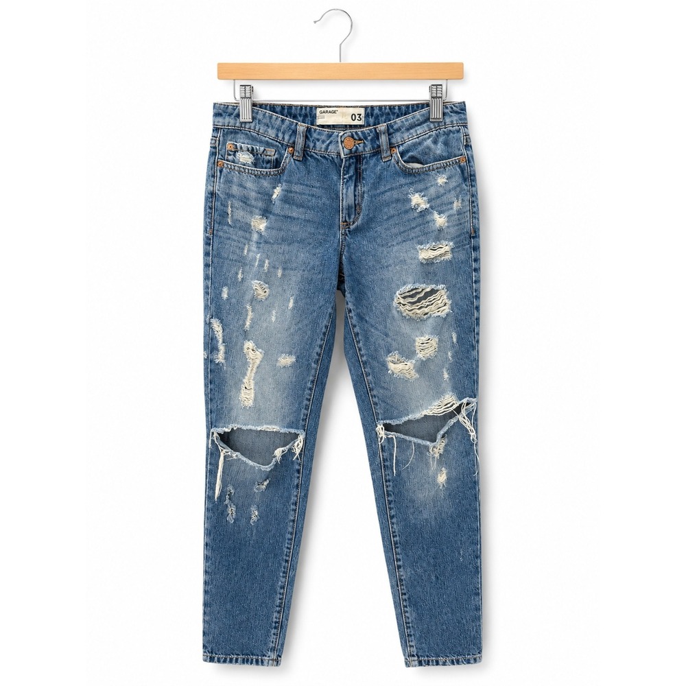 Garage Women's Distressed Tapered Jeans Medium Wash 100% Cotton Size 3